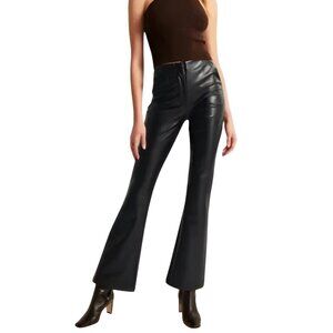 New Abercrombie & Fitch Vegan Leather Slim High Rise Flare Pant Black Size 12
